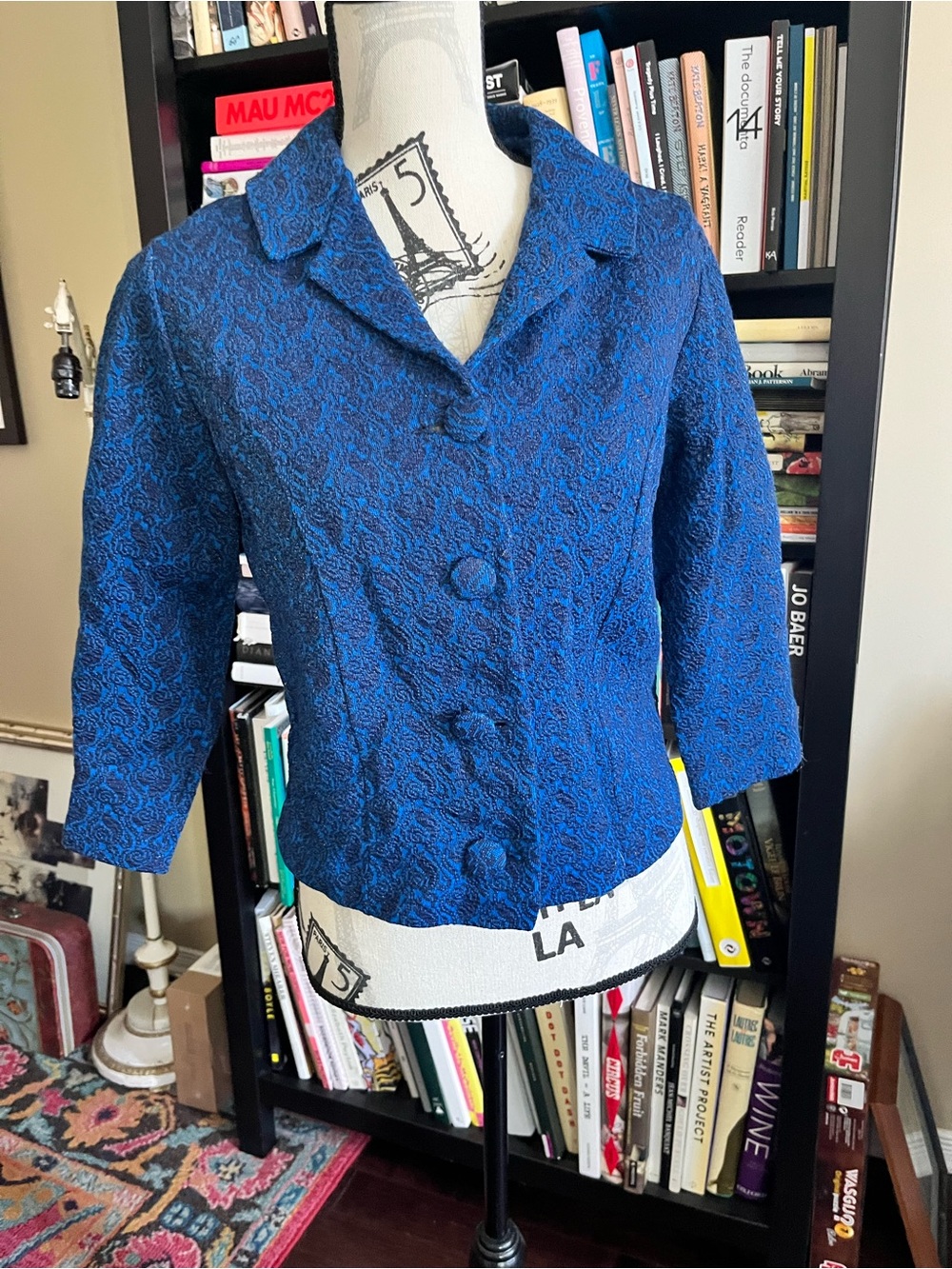 Vintage French Blue Textured Cropped Jacket